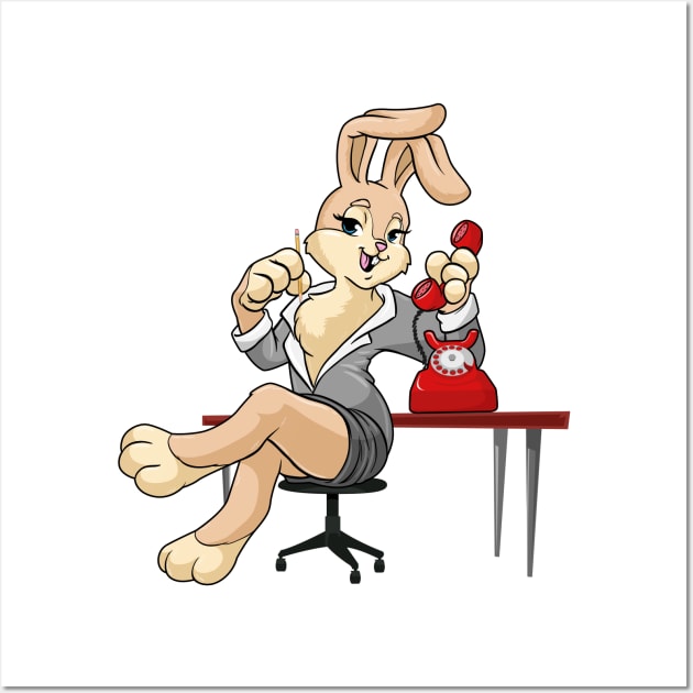 Bunny as secretary with phone and pencil Wall Art by Markus Schnabel